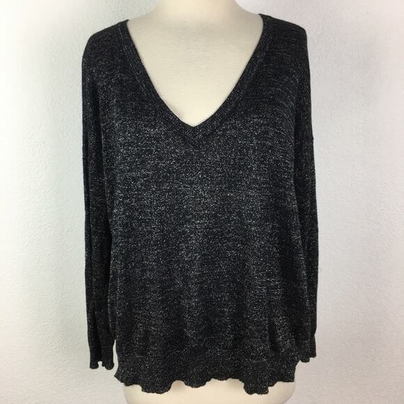 Joie Black Sparkle V Neck Sweater Large - Picture 2 of 7